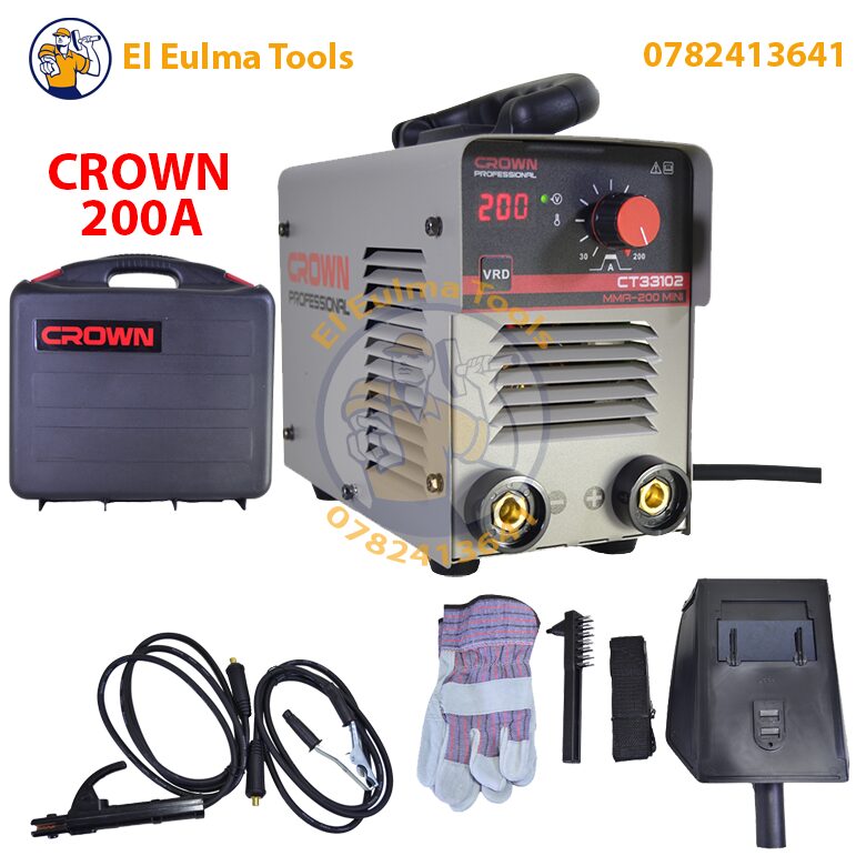 161-ensemble.jpg Poste à souder MMA 200A Mini avec valise et gants CROWN CT33102 IMC MMA-200 Mini – Image 1