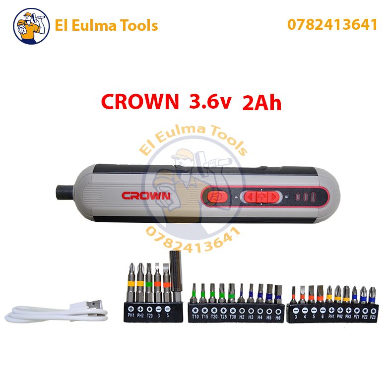 25-Ensemble.jpg Tournevis électrique sans fil 3,6V 2Ah CROWN CT22053 TB - الصورة 1