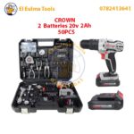 Visseuse Perceuse à Percussion Sans Fil 2 Batteries 20v 2Ah avec Kit d'outils et d'accessoires 50 Pcs CROWN CT21102H-2-(50)EK