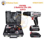 Visseuse Perceuse à Percussion Sans Fil 2 Batteries 20v 2Ah avec Kit d'outils et d'accessoires 62 Pcs CROWN CT21102H-2-(62)EK