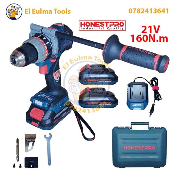 Visseuse perceuse a percussion Sans-fil 160N.m 2 Batteries 21v brushess HONESTPRO YAE6161