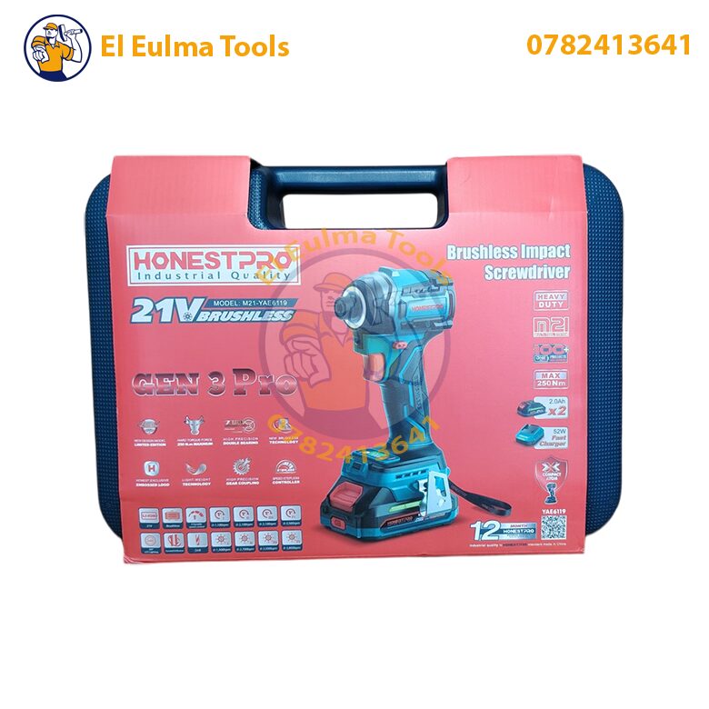 IMG_20250503_210824-Photoroom.jpg Visseuse a percussion sans-fil 2 batteries 21V 2Ah brushless HONESTPRO YAE6119 - الصورة 2