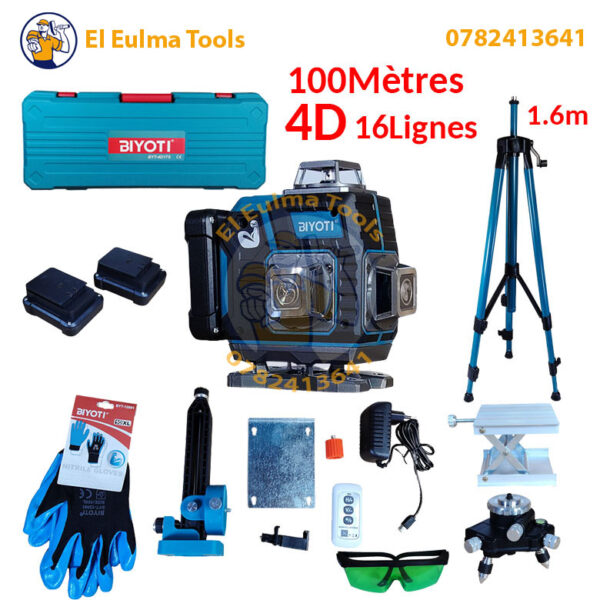 Niveau Laser 4D 16 Lignes 100 metres avec trépied 1.6m BIYOTI BYT-4D17S