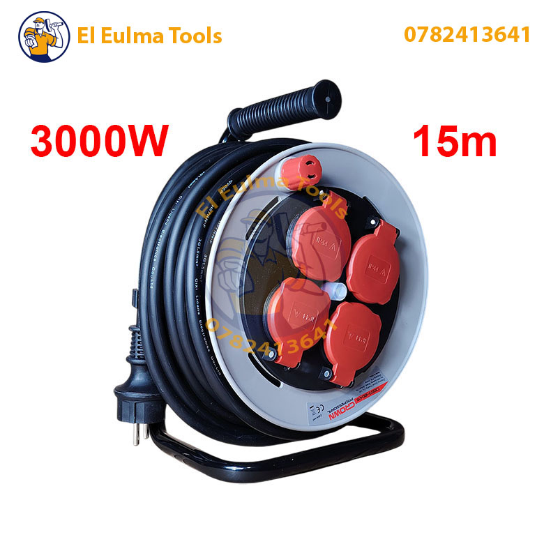 IMG_20251029_193951-Photoroom Enrouleur de Câble Électrique Professionnel 3000W 15m CROWN CEER-B0415 - الصورة 1